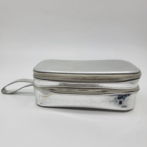 Paco Rabanne Metallic Silver Pouch Travel Bag Vanity Case Wristlet - Picture 1 of 10